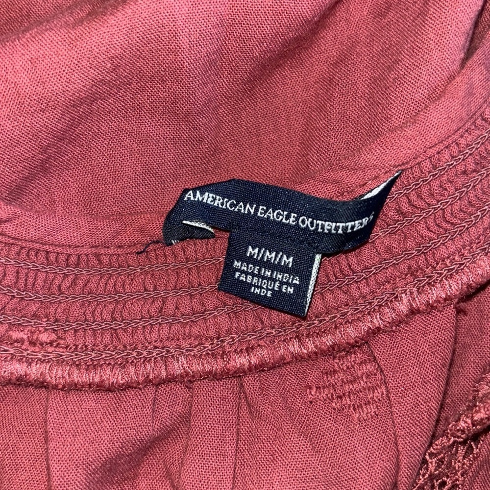 047: AMERICAN EAGLE OUTFITTERS lightweight maroon longsleeve blouse medium - Picture 9 of 10